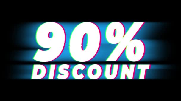 90 Percent Discount Text Vintage Glitch Effect Promotion . — Stock Video