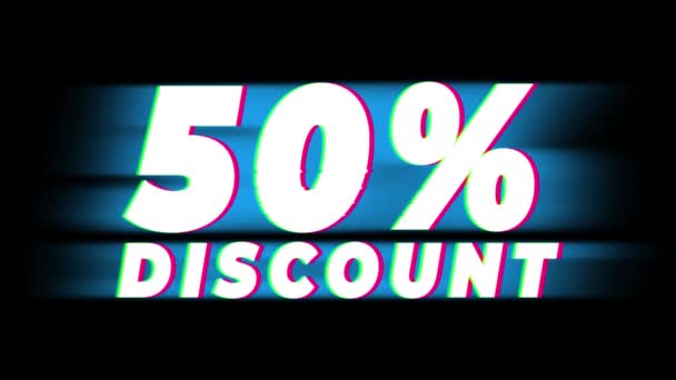 50 por ciento texto de descuento Vintage Glitch Efecto Promoción  . — Vídeo de stock