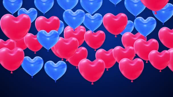 Червоні та сині кульки Форма серця Літаюча купа 4K Loop Animation . — стокове відео