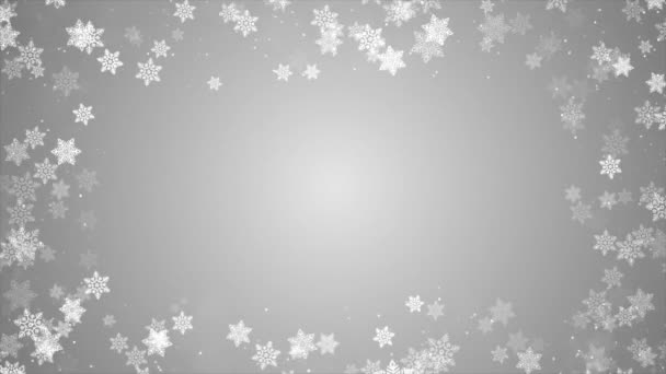 White beautiful shiny snow frame border blurred bokeh abstract Loop background. — Stock Video