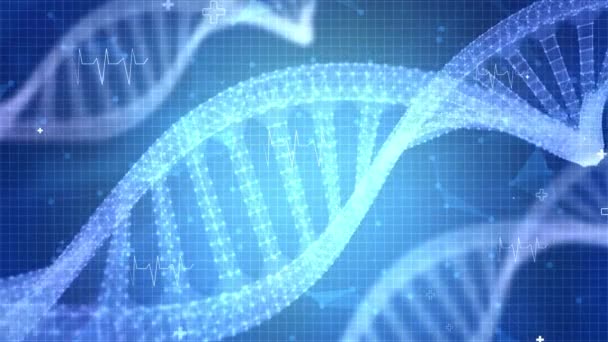 Interfaccia digitale dettagliata del processo di analisi del DNA futuristico Motion graphic loop Background. — Video Stock