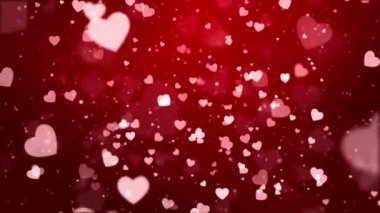 Kırmızı Parıldayan Sihirli Işık. Parlak Toz Yürek Bokeh parçacıkları Arkaplan 4K.