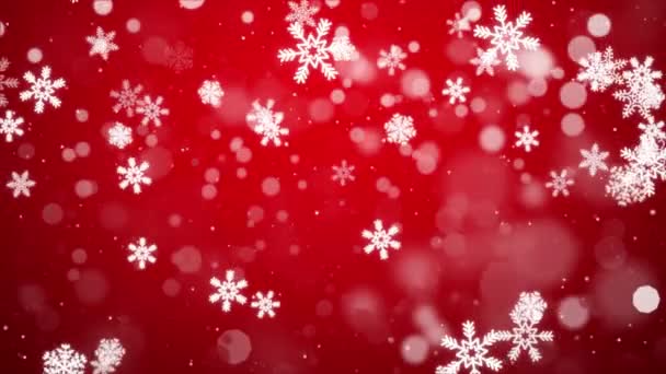 Белые конфетти снежинки и боке огни на красном цикле 4k 3D фон. — стоковое видео