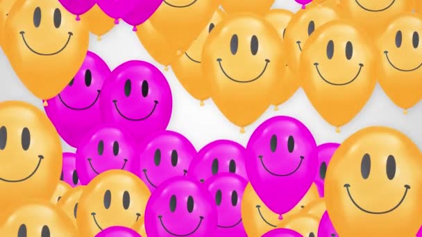 Happy Face Balloons rising up White background Animation 4K Loop Alpha Channel. — Stok Video