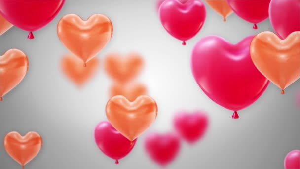 Mooi roze en rood vliegend hart Ballonnen Loop Animatie Alpha Channel. 4k — Stockvideo