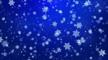 Noel döngüsü arka planında kar taneleri yavaşça mavi, şenlikli bir animasyona düşüyor.