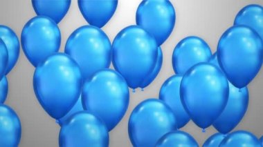 Bir grup mavi balon yükseliyor Beyaz zemin Canlandırma 4K Döngü Alfa Kanalı.