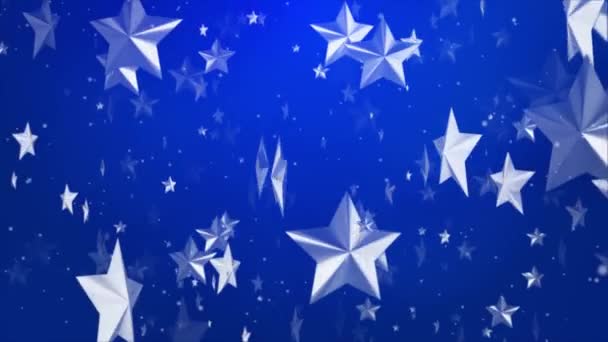 3D Cinematic moving Blauwe deeltjes met ster, driehoekvormen zwevende lus 4K Animatie. — Stockvideo