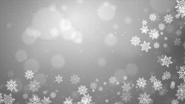 Falling Particles animazione fiocchi di neve su sfondo Sliver White Light Lens Flare Loop. — Video Stock