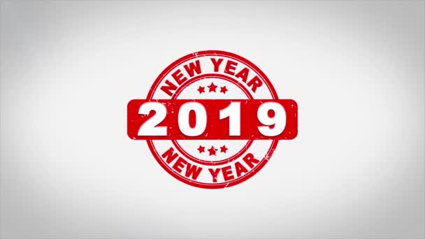 Feliz Año Nuevo 2019 Firmado Estampado Texto Madera Sello Animación. — Vídeo de stock