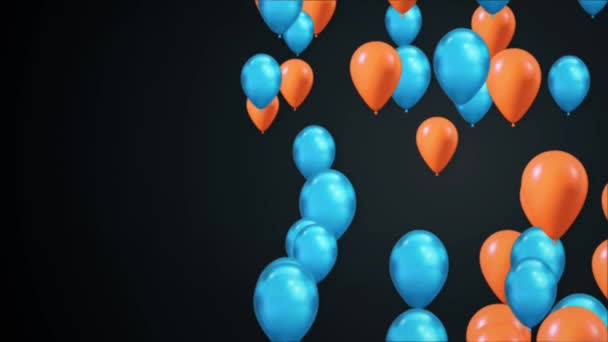 3D Animation of Vibrant Flying Blue Orange Balloons white Background Loop Alpha Channel. — Stock Video