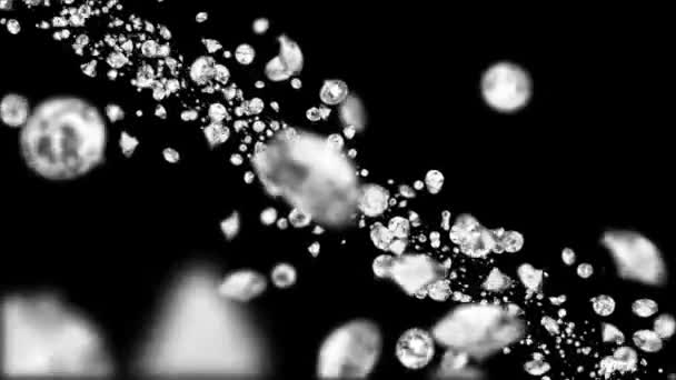 Літаючі блискучі прикраси Блискучі діаманти дорогоцінний камінь на фоні Смарагдової зеленої петлі 3D . — стокове відео