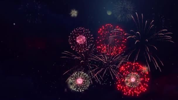 4K Real Fireworks Explosion on Smoke Foggyブラックモーション背景ループ｜Sky on Fireworks Explosion. — ストック動画