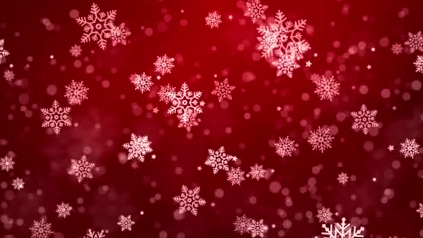 Zima Snowfall i płatki śniegu Czerwone tło. Zimna zima Święta Boże Narodzenie — Wideo stockowe