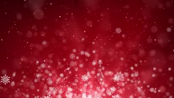 Weiße und rote glänzende Lichter Schnee verschwommen abstrakte Schleife Hintergrund. — Stockvideo