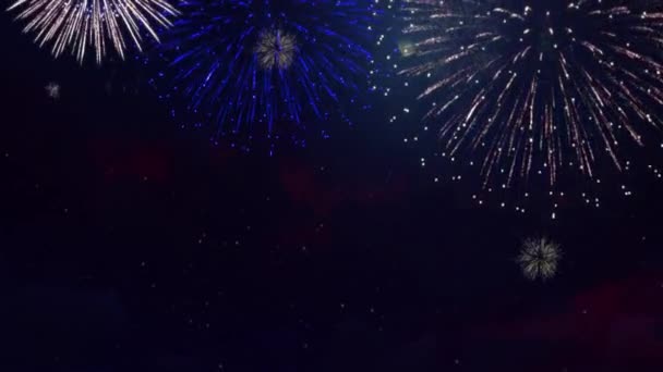 Echt vuurwerk 4k op zwarte achtergrond lus Sky op futuristische vuurwerk festival show — Stockvideo