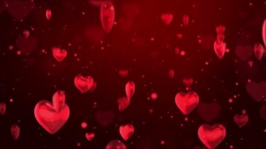 Kırmızı Parlayan Kalpler Parçacıkları Soyut Hareket 4K döngü Animasyon Arkaplanı 'nı bokeh. Üç Boyut