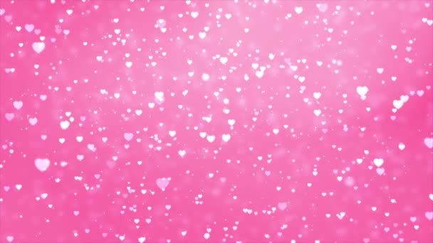 Abstrait magique rose coeurs volant, lueur bokeh réflexion lumière fond boucle animation — Video
