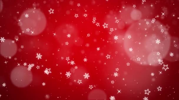 Fallande Abstrakta Partiklar Snöflingor Star Animation på Röd mörk Loop bakgrund. — Stockvideo