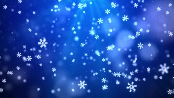 Luz azul de inverno com neve caindo, floco de neve. Fundo de laço de inverno de férias — Vídeo de Stock