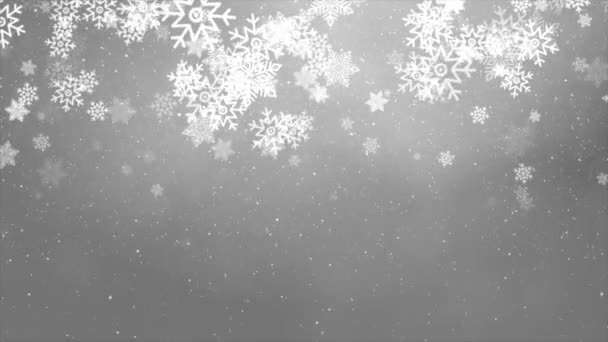 Hvite og grå skinnende lys snø uklar, abstrakt bakgrunn. – stockvideo