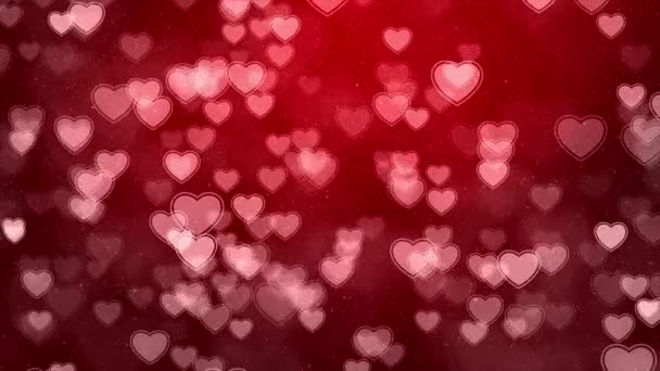 Rode Hart achtergrond met hart deeltje licht vulling lussen voor Valentijn, bruiloft. — Stockvideo