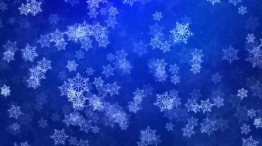 Doğal Kış Noel Döngüsü. Mavi kar yağışı, kar taneleri farklı şekillerde.