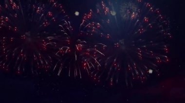 Gece Gökyüzü Döngüsü Animasyon Arkaplanında Renkli Havai fişekler Patlıyor. Kutlama etkinliği.
