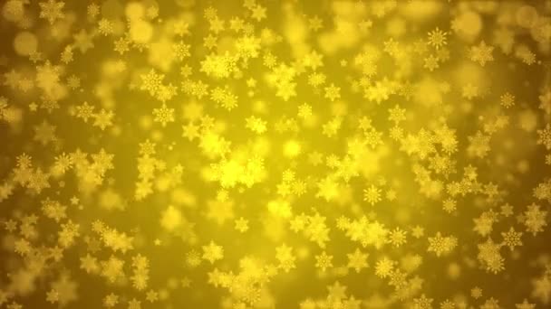 Falling Red confetti, snowflakes and bokeh lights on the Golden loop Christmas background. — Stock Video