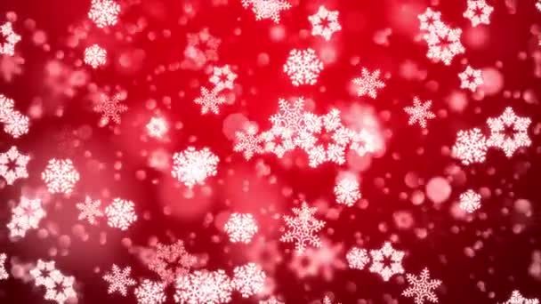 Nieve roja nieve copo de nieve partículas sin fisuras bucle animación fondo — Vídeos de Stock