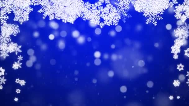 Flocons de neige tombants bleus Étoiles de neige Particules de poussière Boucle Bokeh Lumières Animation de fond . — Video