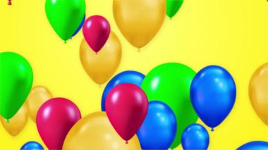 Sarı zemin üzerinde yüzen renkli balon 4K 3D Alfa Canlandırması.