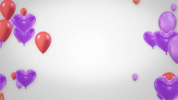 Lila röda ballonger stiger upp Vit bakgrund Animation 4K Loop Alpha Channel. — Stockvideo