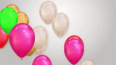 Beyaz zemin üzerinde yüzen renkli balon döngüsü 4K 3D Alfa Canlandırması.