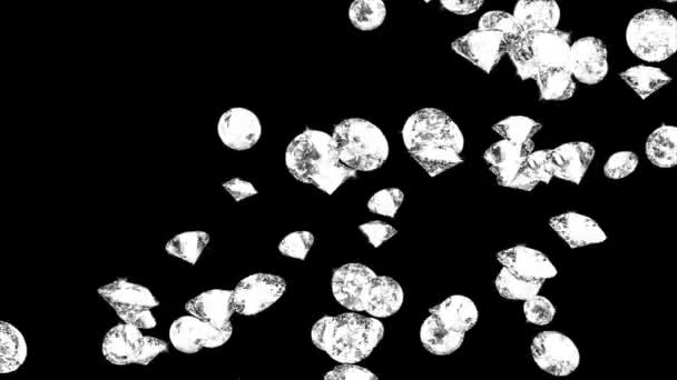 Spadające diamenty z błyszczącymi krawędziami na tle pętli liliowej. Zielony ekran. 3d renderowanie — Wideo stockowe
