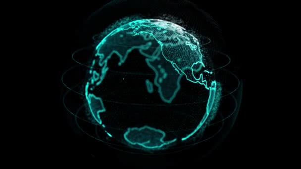 Globe rotatif avec continents brillants Animation en boucle 3D 4K avec Alpha. — Video