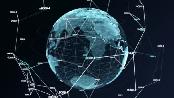 Αφηρημένες τελείες και τρίγωνα HUD Globe Earth connected plexus Loop Animation Με Άλφα. — Αρχείο Βίντεο