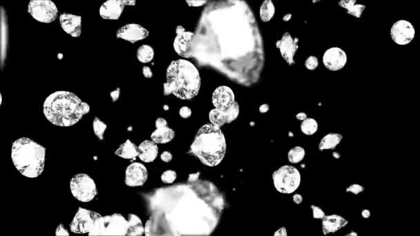 Flying Shine jewelry Brilliant Diamonds Precious Gem on Emerald Green Loop Background 3D. — Stock Video