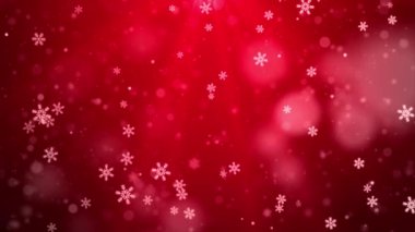 Kırmızı döngüde beyaz konfeti kar taneleri ve Bokeh ışıkları 4k 3D arka plan.