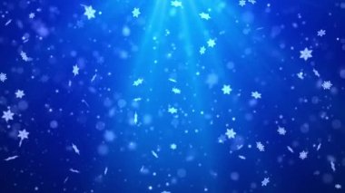 Mavi bokeh pırıltısı, Parçacıklar Kar Taneleri ve parlak ışıklar Noel arkaplanı