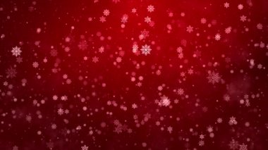 Büyük kar taneleri düşen dönen kırmızı parçacıklar. Kış Baharı Döngüsü 3d 4K Canlandırma.