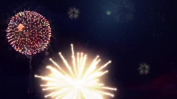 4K Fireworks Display celebration, Colorful New Year Loop Firework Explosion Loop. — Stock Video