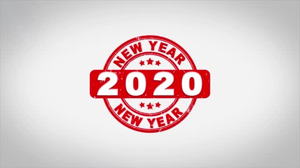 Feliz Año Nuevo 2020 Firmado Estampado Texto Madera Sello Animación. — Vídeo de stock