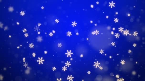 4k μπλε νιφάδες χιονιού φόντο. Κύλιση νιφάδων χιονιού που πέφτουν. — Αρχείο Βίντεο