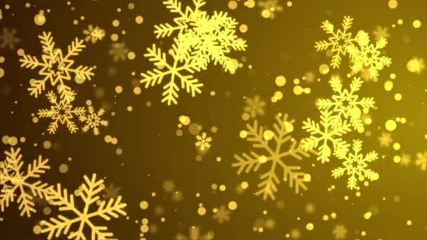 Neve d'oro con fiocchi di neve cadenti Winter Loop Golden Sfondo 4k Animazione. — Video Stock