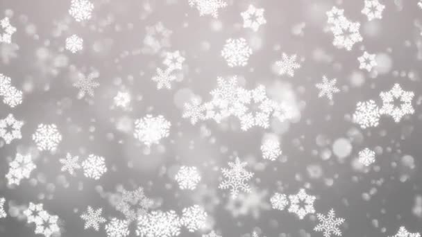Сильный снегопад, снежинки разной формы. Много белых холодных хлопьев фона элементов. — стоковое видео