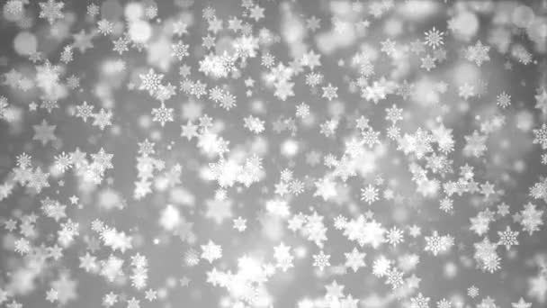 Caída de copos de nieve Nieve y estrellas Polvo Partículas Bokeh Luces bucle Fondo Animación . — Vídeo de stock