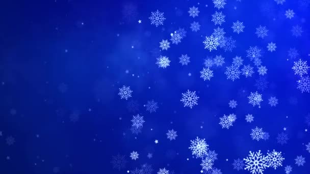 Abstract Rallentamento della caduta della neve. Sfondo sfocato del ciclo blu. Inverno freddo. — Video Stock