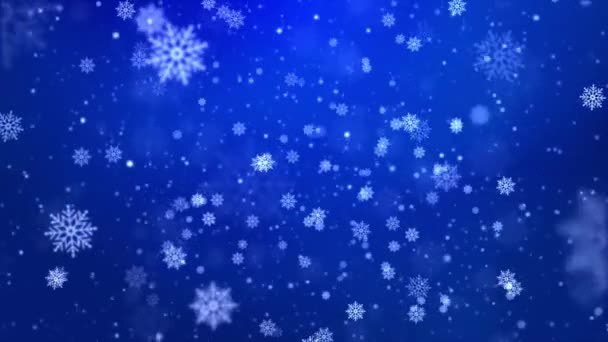 Vánoční smyčka pozadí zimní sněhové vločky padající pomalu dolů modré, slavnostní gradient animace — Stock video
