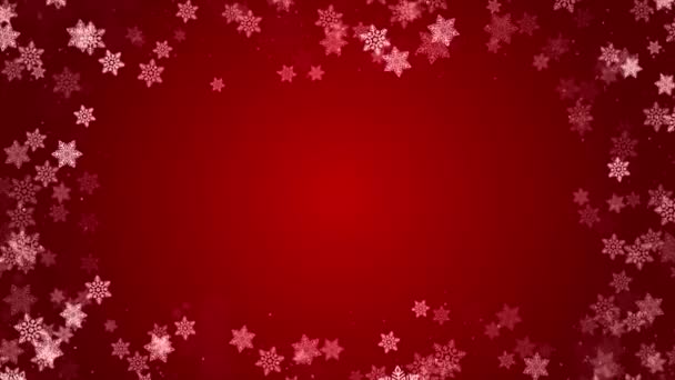 Neve caduta cornice bordo rosso particelle Natale nuovo anno Loop Animazione Sfondo — Video Stock